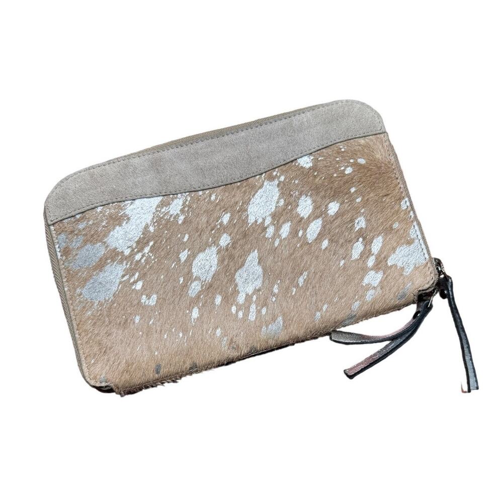 Mint Velvet Large Purse/Wallet Travel Essential Silver Suede Boho Clutch